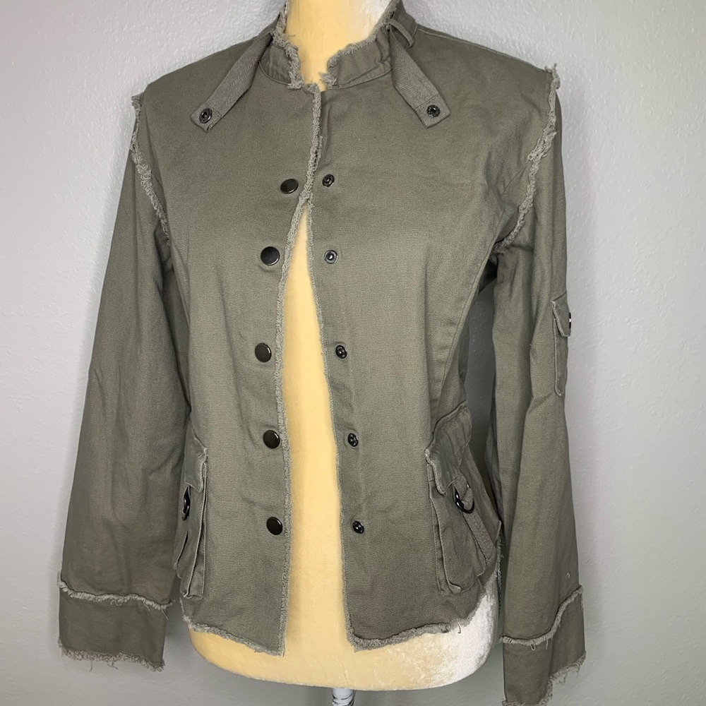 Maakif Green Denim Raw Hem Jacket